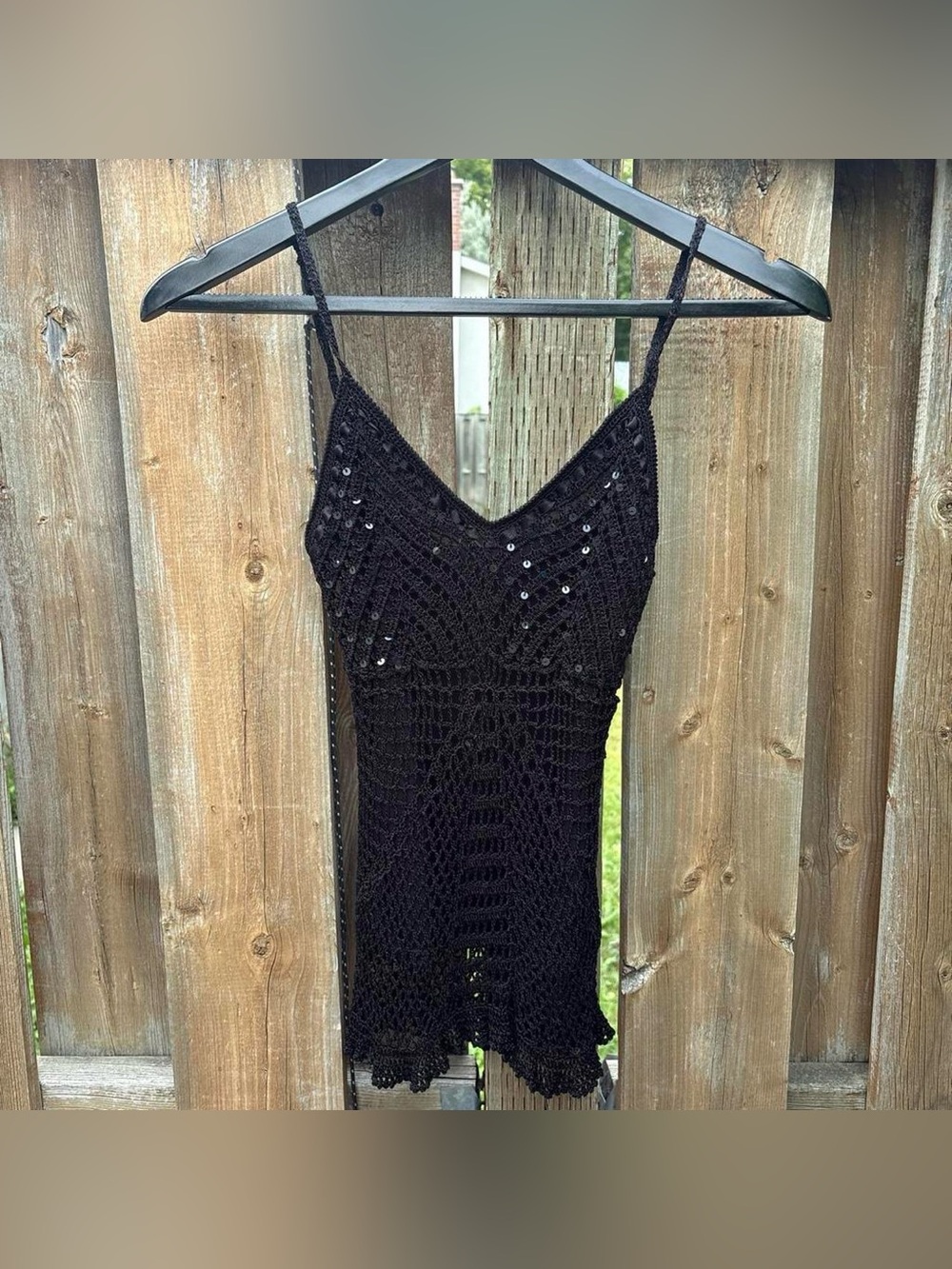 Vintage Y2K seduction Black Crochet Sequin Camisole top